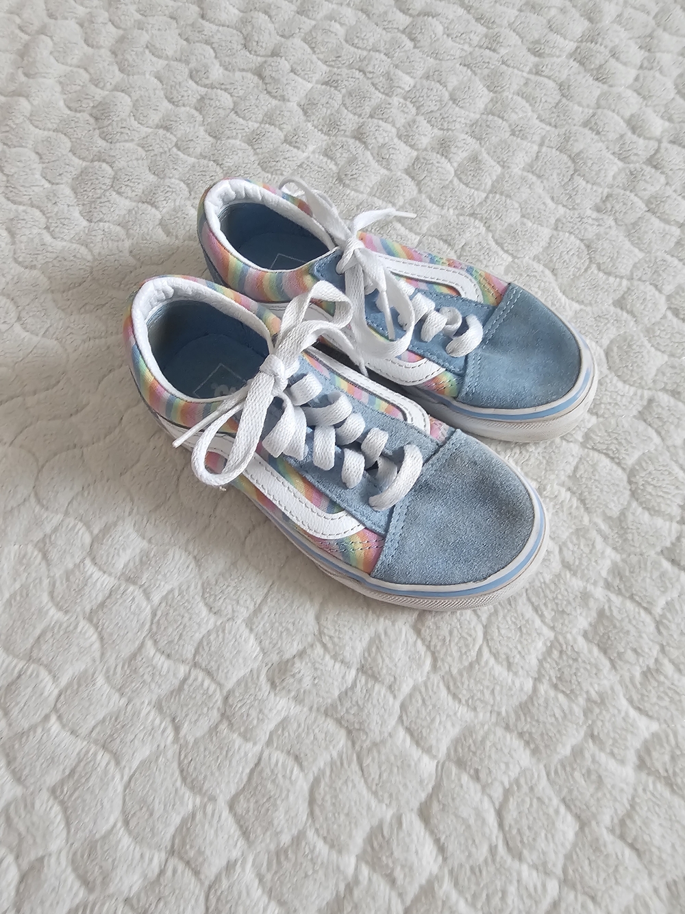 Vans Girls' Light Blue Suede Rainbow-Trim Lace-Up Sneakers 12